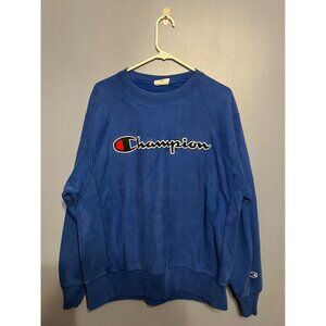 Y2K Champion Reverse Weave Blue Embroidered Logo Crewneck Sweatshirt Unisex SZ L